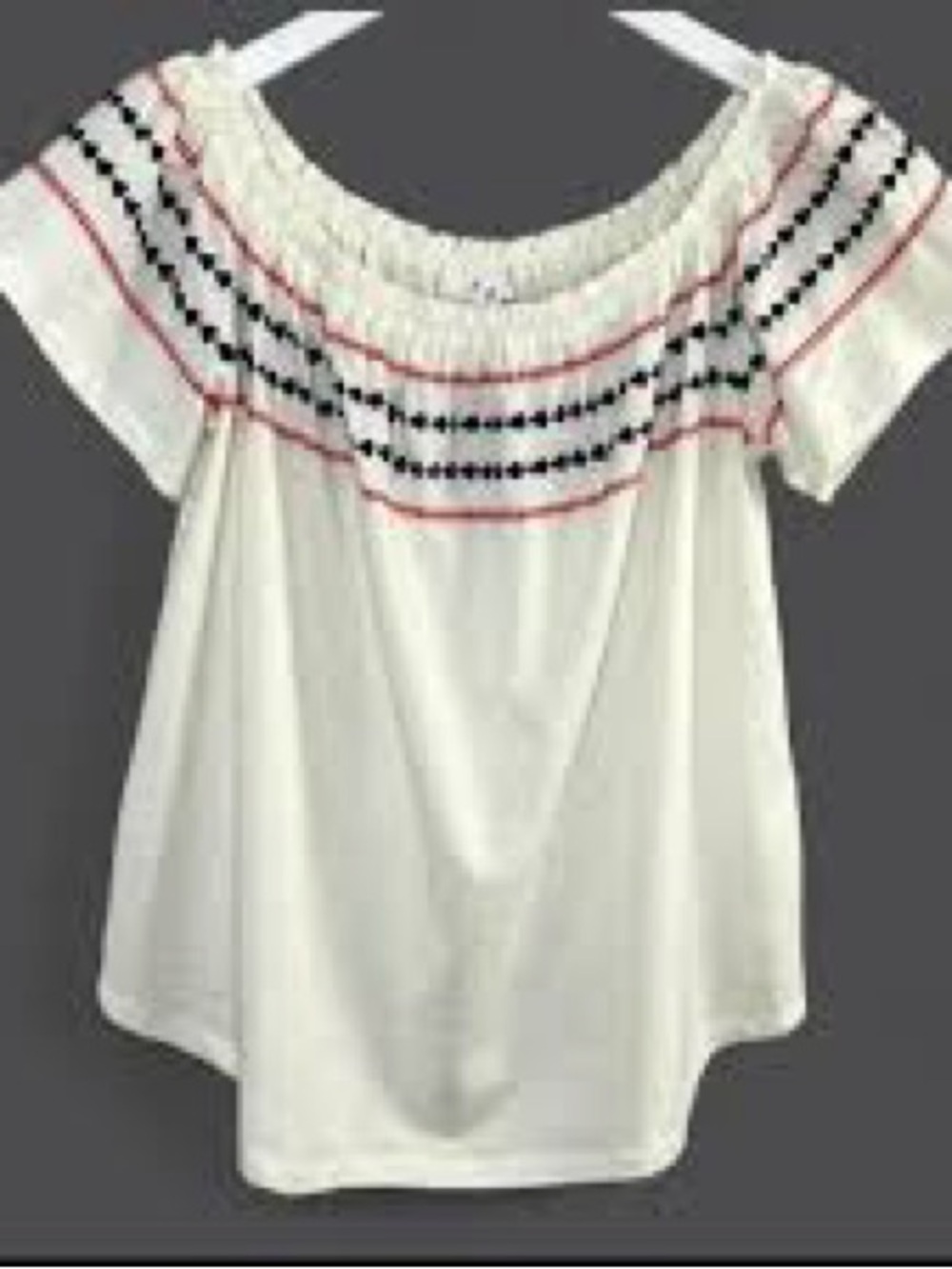 THML~ Mirah NWT Off-Shoulder Cream w/Navy & Coral Breezy Embroidery ~Medium~